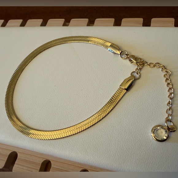 Gold Herringbone Bracelet or Anklet with Adjustable Extender, Like New - Picture 2 of 8